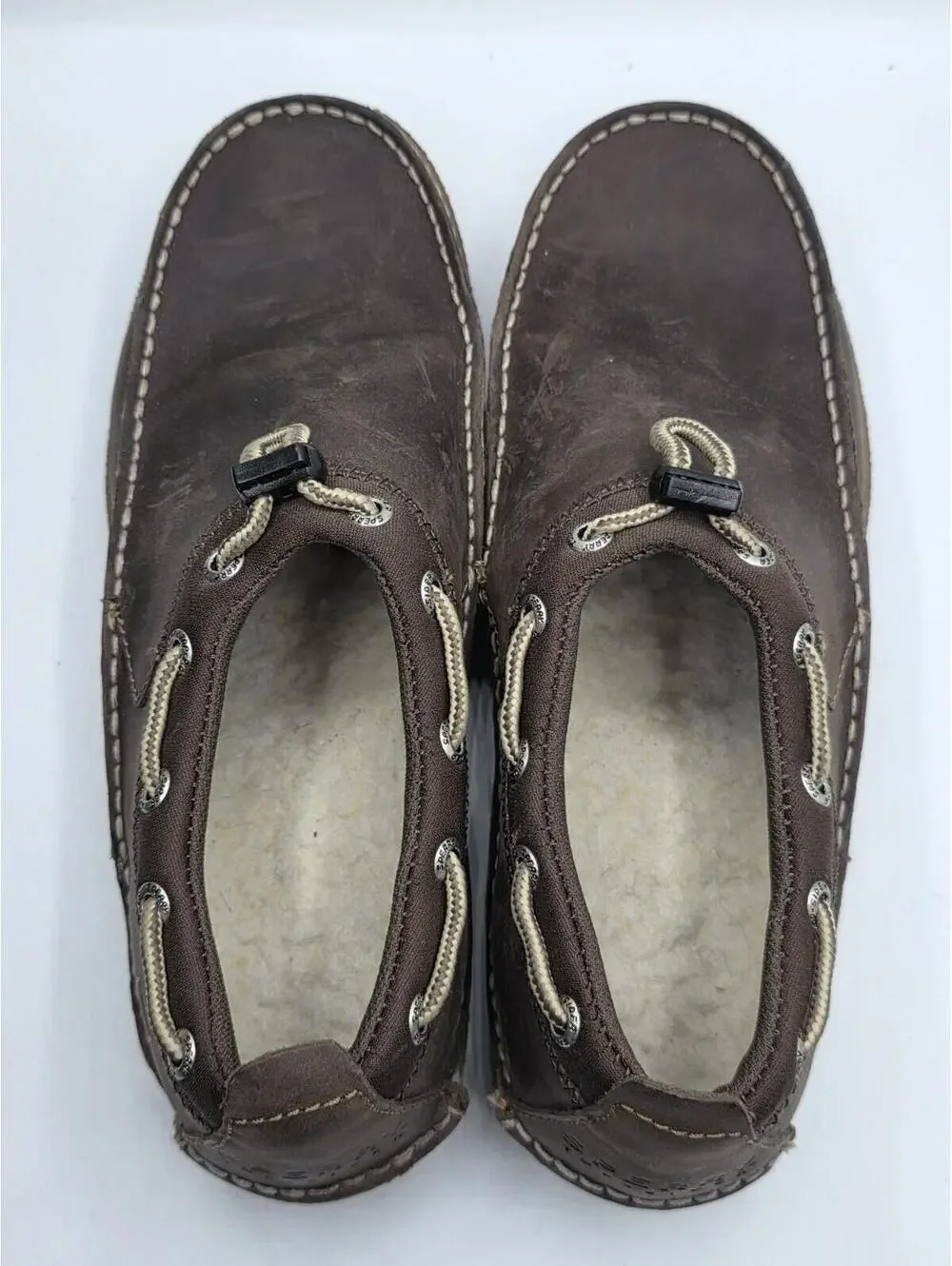 Sperry Top-Sider Mens 7.5 M Brown Leather Faux Fur Lined Boat Moccasin Shoes